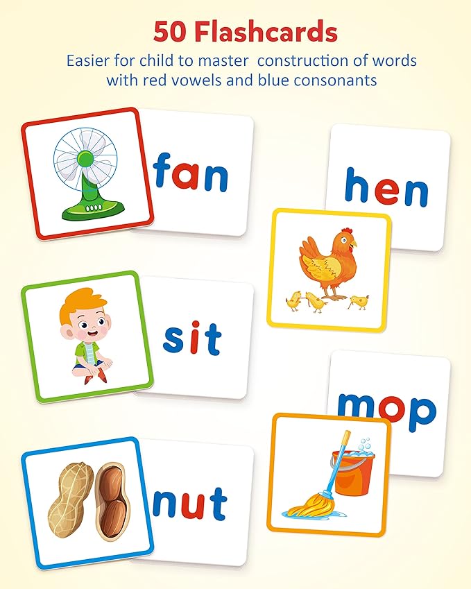 Coogam Wooden Short Vowel Reading Letters Sorting Spelling Games, Site CVC Words Learning Flashcards Alphabet Puzzle Montessori Educational Toy Gift for Kids 3 4 5 Years Old