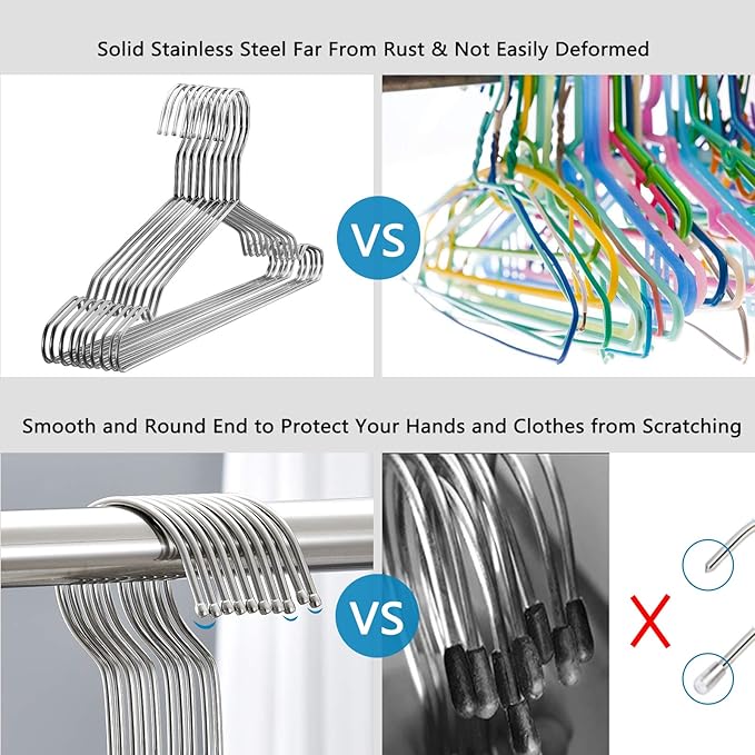 Fayleeko Wire Hangers 17.7 Inch Coat Hangers Strong Heavy Duty Stainless Steel Metal Hangers Ultra Thin Space Saving Clothes Hangers (50 Pack)