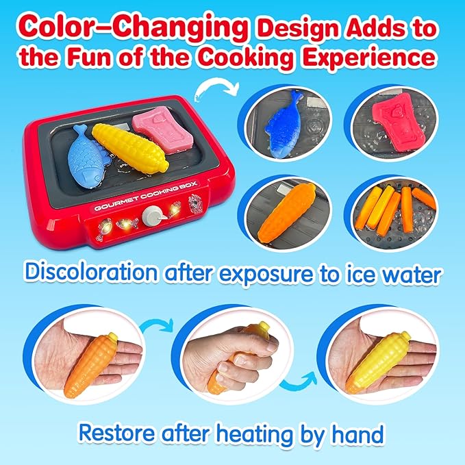 DIY Magic Fun Frying Kit Gourmet Cooking Box, Cooking Simulator Kitchen Set Toy for Kids, Pretend Play 20 PCS Play Food for Kids Kitchen Playset, The Best Birthday Gifts for Kids