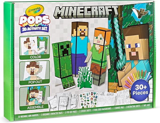 Crayola Minecraft, POPs 3D Kids Art Set, Coloring Book Alternative, Gift for Boys & Girls, Ages 6+