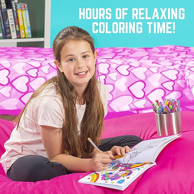 GirlZone Unicorn Coloring Book for Kids Ages 4+, Arts and Crafts Unicorn Coloring Books with 102 Fun Designs Like Fairies and Sea Animals for Teen Girls