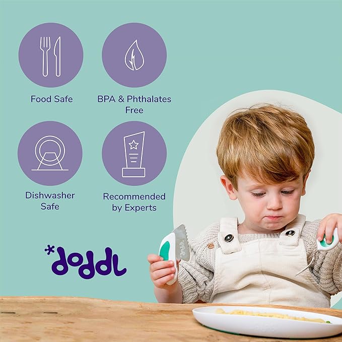 doddl 4 Sets Knife, Fork, and Spoon Set - 12 Pieces - Learn to use Toddler Silverware in Minutes, Toddler Utensils 1 year old & up, Baby Led Weaning Supplies