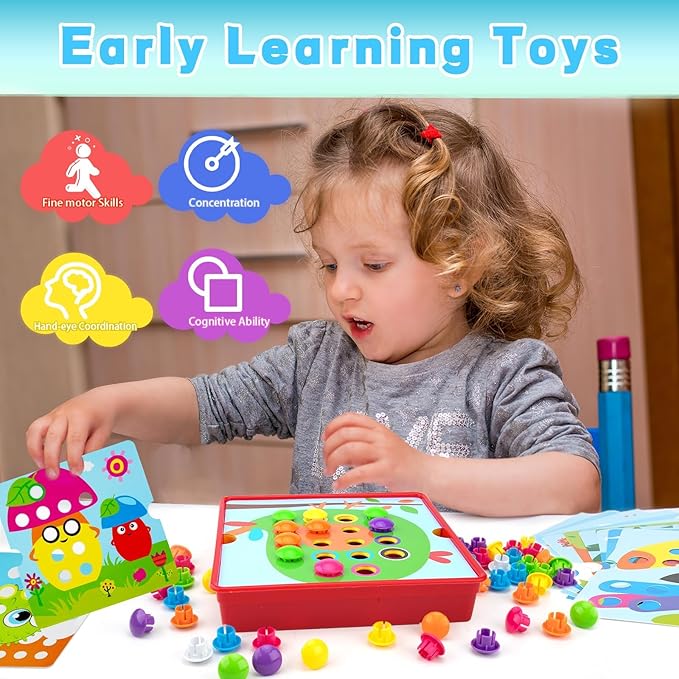 Button Art Toys for Toddlers, Crafts for Age 3-5, Early Educational Toys, Color Matching Puzzle, Fine Motor Skills Game, Preschool Learning Toys for Boys & Girls 3+