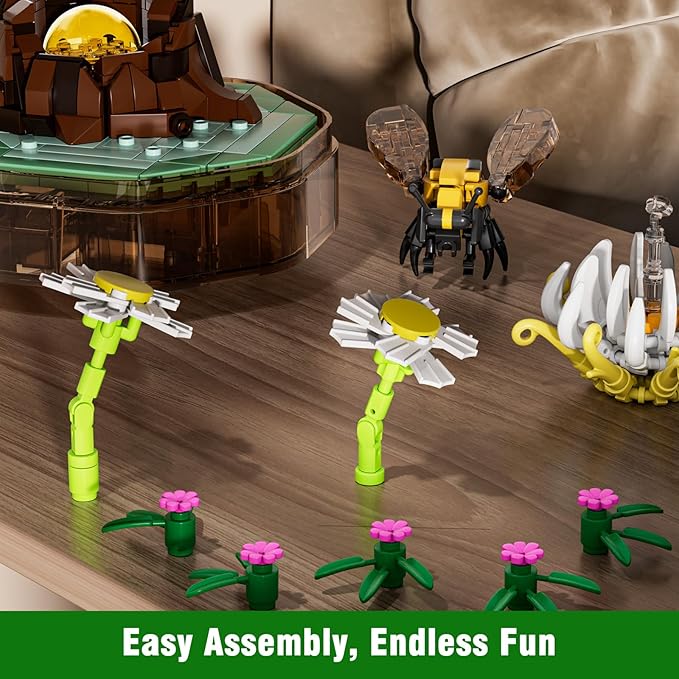 Mould King Bee Insect Building Block Set, Creative Flower Bug Kits Toys with Music Display Box, Collection DIY Office Home Decor for Adutls Kids Girls 8+, 10104