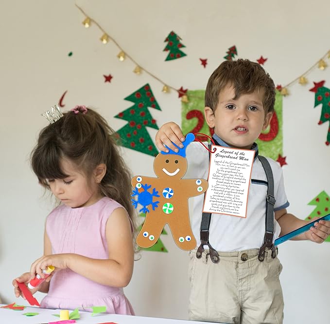 4E's Novelty Legend of Gingerbread Man Ornament Craft - 12 Pack Bulk Foam Christmas Ornaments Set, Ages 3-12, Self-Adhesive, DIY Ornaments for Christmas Tree, Classroom Art Project