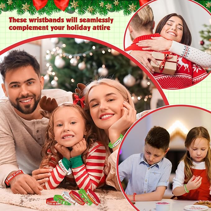 Syhood 200 Pieces Christmas Silicone Bracelets Rubber Wristbands Bulk Merry Christmas Bracelets Gifts for Kids Adult Xmas Party Favors Stocking Stuffers, 10 Style (Red, Green, White)
