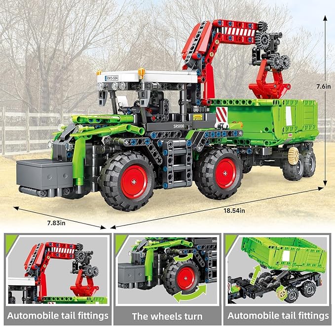 City Construction 3 in 1 Tractor Harvester Building Block Kits, Truck Farm Construction Vehicles Set Toys for Adults and Boys Girls 8-12(1481 Pieces)