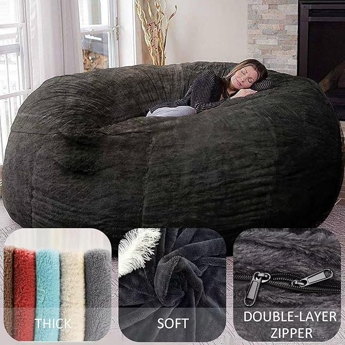 BCU 6FT Bean Bag Chair for Adults and Kids Without Filler Giant Stuffed Animal Storage Cover Soft Faux Fur Floor Chair Cover for Bedroom Living Room, Khaki