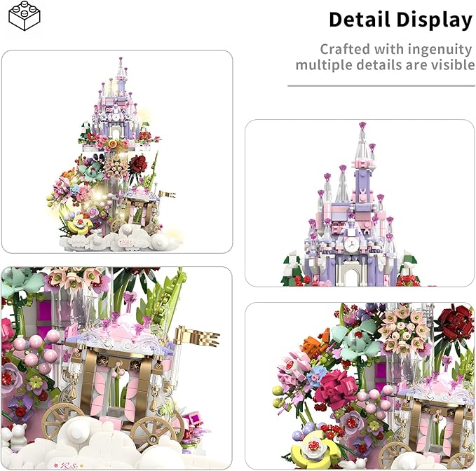 Garden Castle Building Blocks Kit with Led Lighting Flowers for Adults and Kids (1892 Pieces)