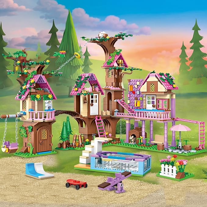 Tree House Building Set Compatible with Lego Friends, 1050 PCS Forest House Building Kit Birthday Gift for Kids Girls Age 6-12 Years（7682）