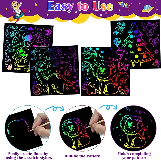 OHOME Easter Basket Stuffers for Kids Toddler - 100 PCS Scratch Art Paper,Easter Gifts for Boys Girls | Easter Games Crafts Party Favors Supplies for Adults,Arts Toys for Ages 3-12 Year Old Birthday