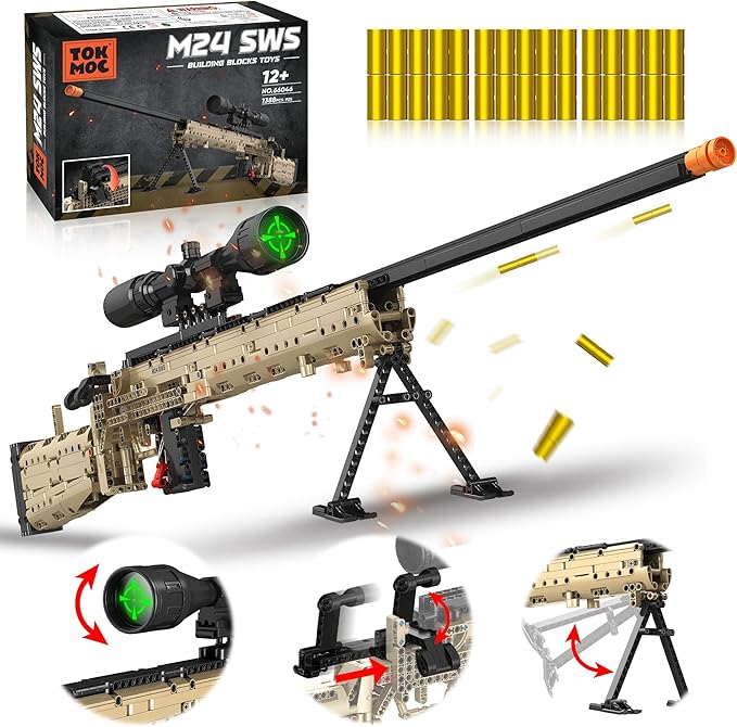 Building Block Gun Model Toys for Adults, 1388 Pcs 1:1 M24 Building Set Guns Model Toys for Adults Boys Teens Age 12+, Christmas and Birthday for Military Enthusiasts