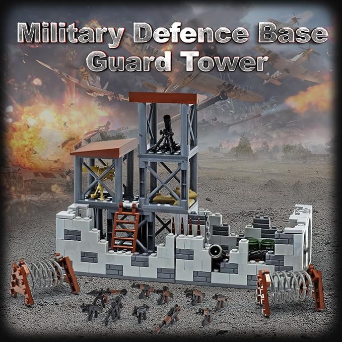 Military Base Building Brick Set, WW2 Army War Parts Accessories,STEM Army Defense Base Guard Tower Building Block Kit,Army Equipment Gear Sets,Christmas Birthday Gifts for Boys,Teens,Adults