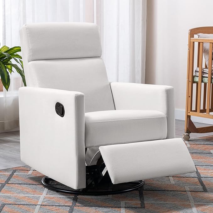 Modern Mid Century Upholstered Recliner Chair with Thick Seat Cushion and Backrest Wood Accent Armchair for Living Room, Bedroom, Home Office Beige