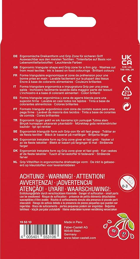 Faber-Castell GRIP Color Markers - 10 Washable Fineline Markers