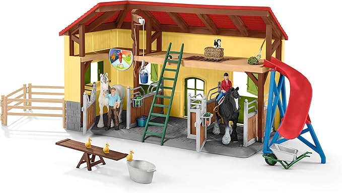 Schleich Farm World, 30-Piece Playset, Farm Toys and Farm Animals for Kids Ages 3-8, Horse Stable 10.5 x 49 x 34.5 cm