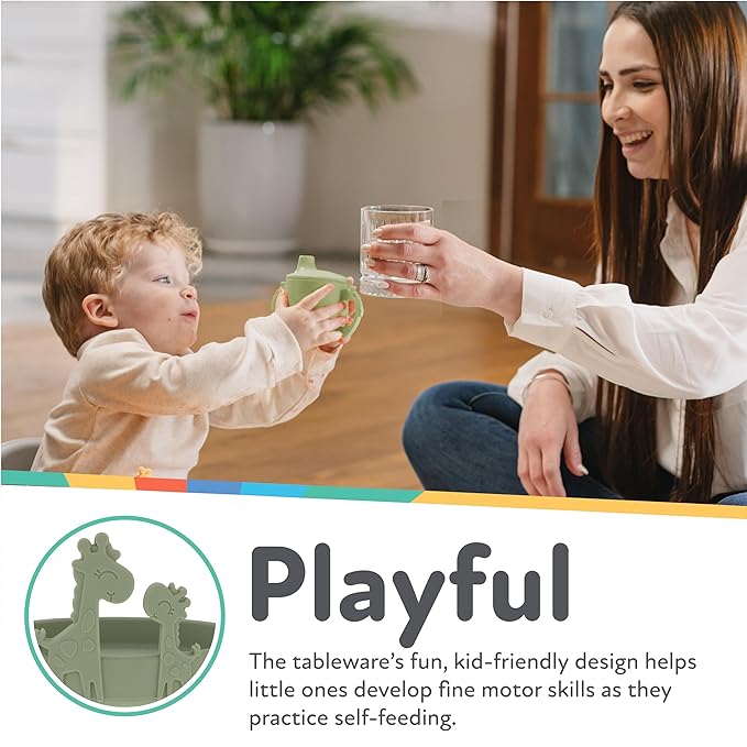 Nuby Animal Friend Silicone Round Plate - Toddler Plate - 6+ Months - Green Giraffe Plate