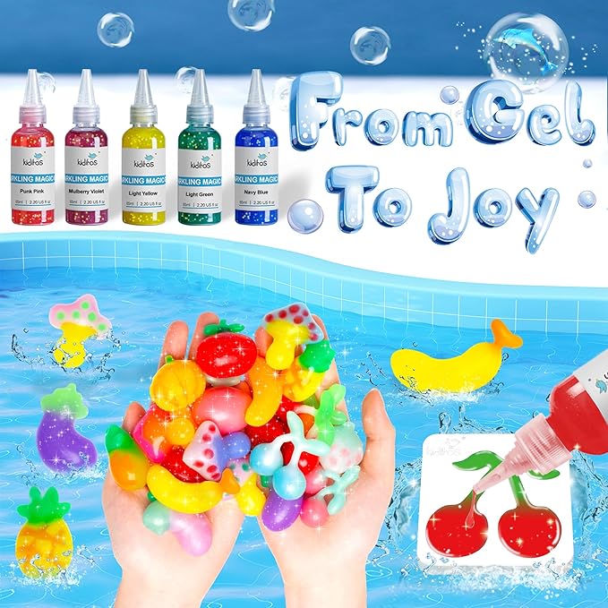 Magic Water Elf Toy Kit, Aqua Fairy Water Gel Kit with 20 Magic Gels, 10 Fruit & Vegetable Molds. Christmas Gifts, Birthday Gifts, Party Favors, Arts & Crafts DIY STEM for Kids (20 Colors)