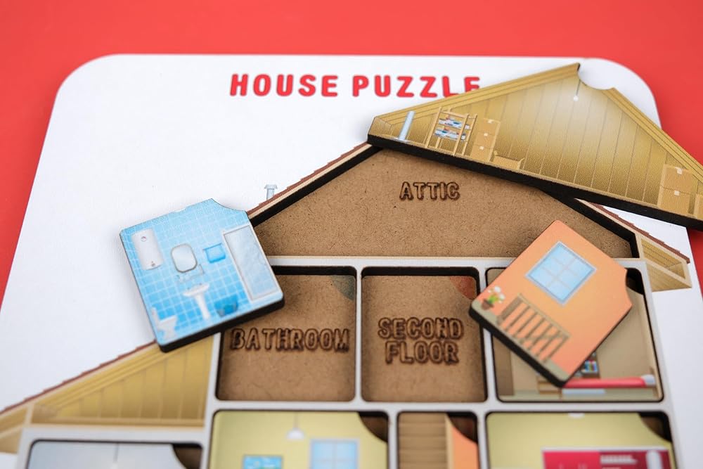 Educational Montessori puzzle, house puzzle for kids, available in your desired language. Kids wooden jigsaw puzzle. Language learning puzzle. Gift for kids. Back to school.