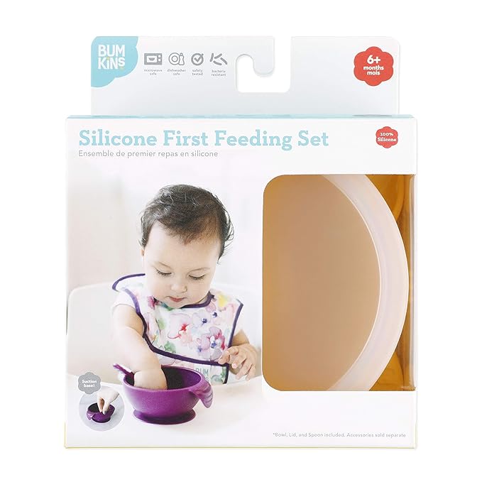 Bumkins Baby Bowl, Silicone Feeding Set with Suction for Baby and Toddler, Includes Spoon and Lid, First Feeding Set, Training Essentials for Baby Led Weaning for Babies 4 Months Up, Pineapple