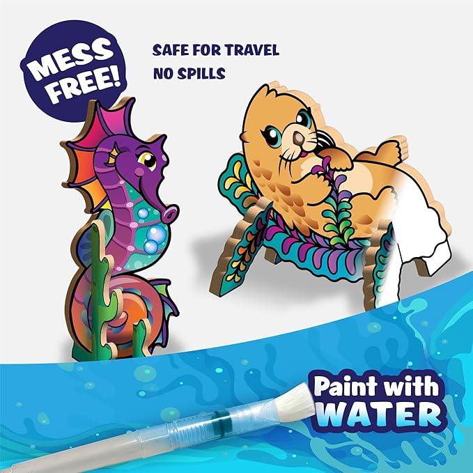 Magic Paint with Water - Mess Free Coloring for Toddlers - Toddler Travel Essential and Mess Free Painting Set - Toys and Gifts for Kids, All Craft Supplies Included (Sea'Sational)