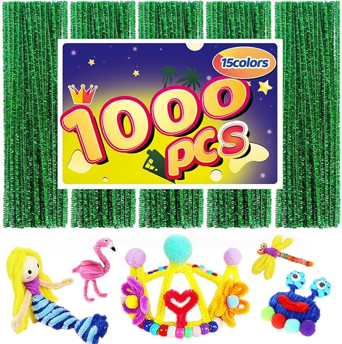 Pipe Cleaners, Pipe Cleaners Craft, Arts and Crafts, Crafts, Craft Supplies, Art Supplies (1000 Green Glitter Pipe Cleaners)…
