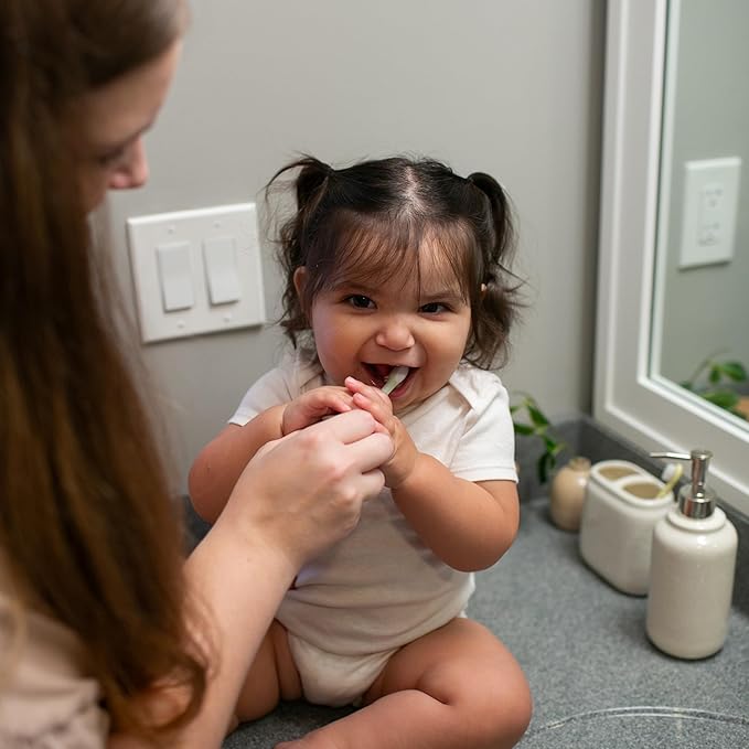 Dr. Brown's Infant-to-Toddler Training Toothbrush Set, Mint Elephant with Fluoride-Free Strawberry Baby Toothpaste, 0-3 Years (Styles May Vary)