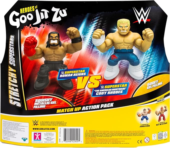 Heroes of Goo Jit Zu WWE Stretchy Superstars 2 Pack, 2 Figure Pack with Roman Reigns and Cody Rhodes, Both with Unique Superstar Gel Filling, Stretch Them Up to 3 Times Their Size