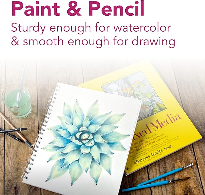 Strathmore 300 Series Mixed Media Paper Pad, Side Wire Bound, 11x14 inches, 40 Sheets (117lb/190g) - Artist Paper for Adults and Students - Watercolor, Gouache, Graphite, Ink, Pencil, Marker