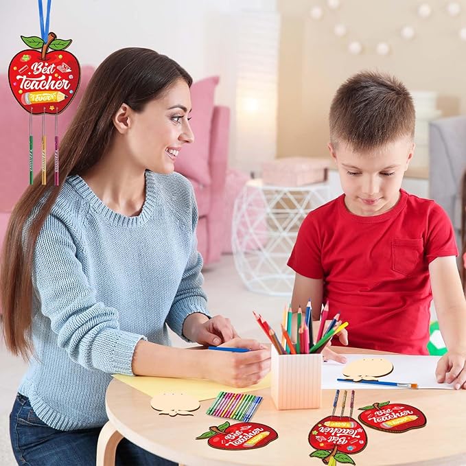 Fennoral 8 Pack Teacher Appreciation Wind Chime Kit for Kids Make You Own Apple Wind Chime for Girls Boys Teacher Day Craft DIY Paint Craft for Teacher Appreciation Ornaments Teacher Gifts