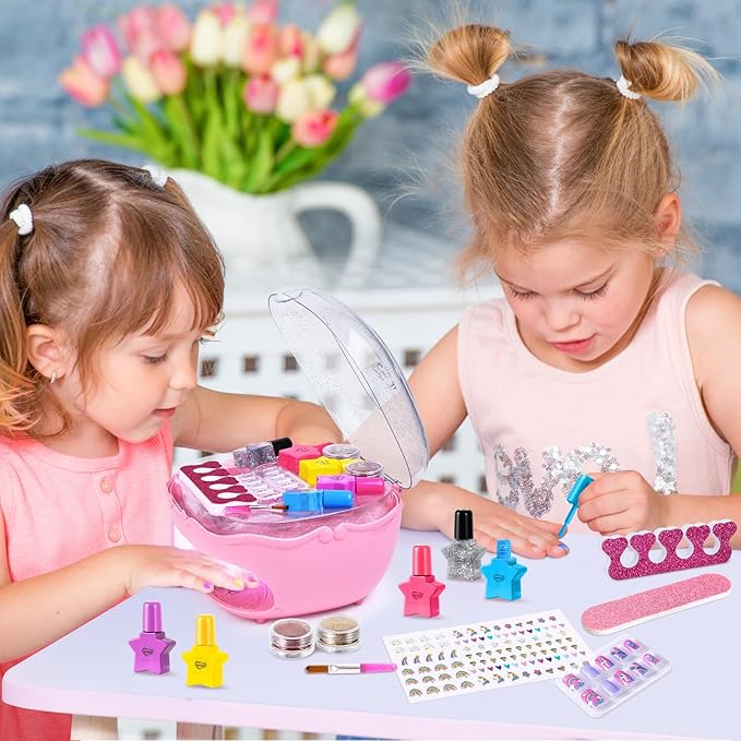 Shemira Nail Polish Kit For Girls Ages 7-12 Years Old, Nail Art Toy For Girls 5 6 7 8 9 10 11 12 Years Old, Nail Art Studio With Pink Nail Dryer For Girls, Christmas Birthday Gifts For Girls 5-7 8-10