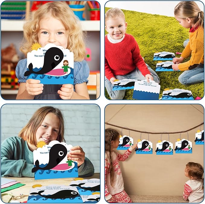 Wenqik 24 Pcs Jonah and The Whale Craft Kit DIY Christian Sunday School Crafts Jonah and The Whale Decorations Make Your Own Jonah and The Whale Set for Kids Classroom Fun Activities Art Supplies