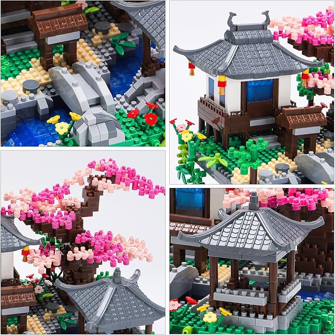 Cherry Blossom Bonsai Tree Building Block Sets with Acrylic Display Box Chinese Architecture of Peach Blossom Micro Mini Building Set Toy Gift for Kids Adults（3320 Pieces）