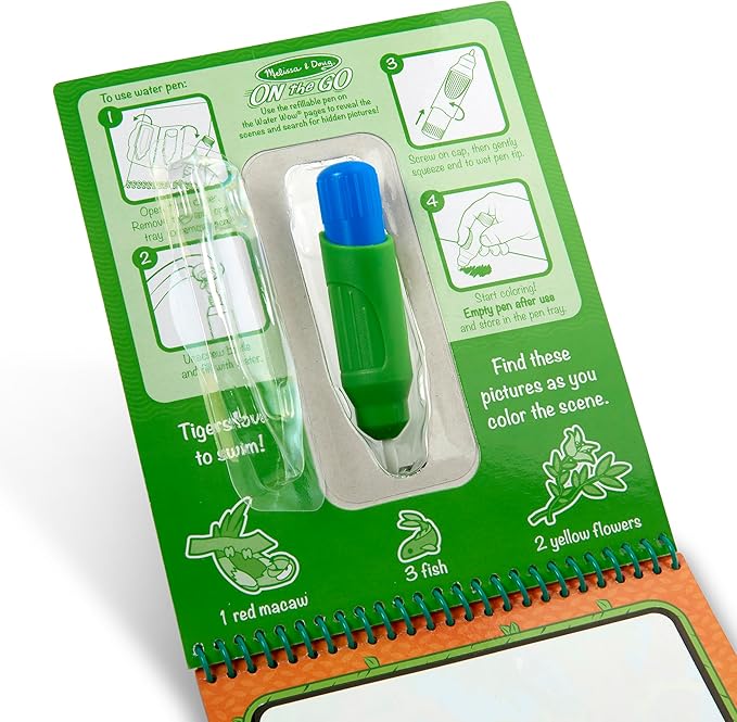 Melissa & Doug On The Go Water Wow! Reusable Water-Reveal Coloring Activity Pad – Jungle - Party Favors, Stocking Stuffers, Travel Toys For Toddlers, Mess Free Coloring Books For Kids Ages 3+