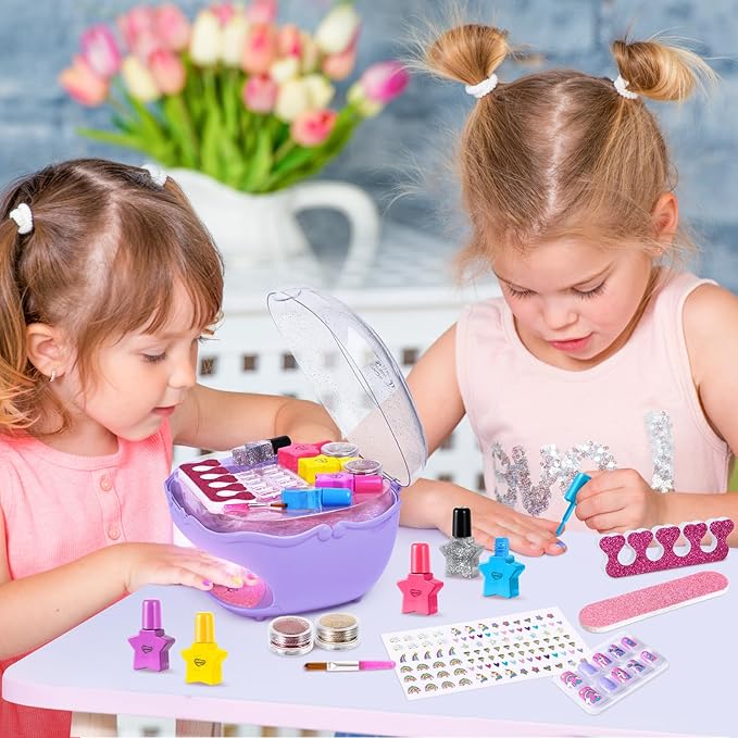 Shemira Nail Polish Kit for Girls Ages 7-12 Years Old, Nail Art Toy for Girls 5 6 7 8 9 10 11 12 Years Old, Nail Art Studio with Purple Nail Dryer for Girls, Christmas & Birthday Gifts for Girls