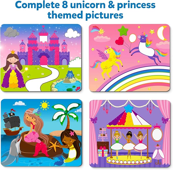 Skillmatics Art Activity - Dot It Unicorns & Princesses, No Mess Sticker Art for Kids, Craft Kits, DIY Activity, Valentine's Day Gifts for Boys & Girls Ages 3, 4, 5, 6, 7, Travel Toys