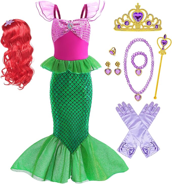 Little Girl Luxury Mermaid Costume Princess Dress for Girls with Accessories