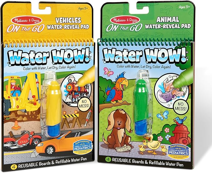 Melissa & Doug On the Go Water Wow! Reusable Water-Reveal Activity Pads, 2-pk, Vehicles, Animals - FSC Certified