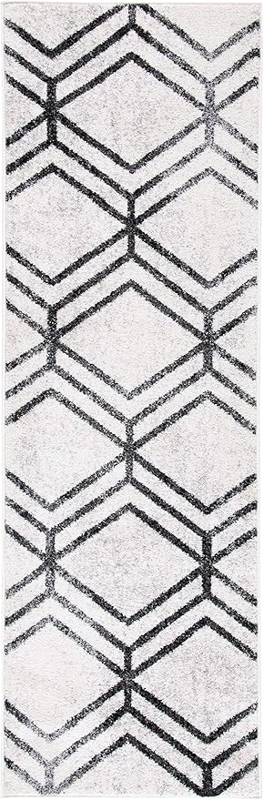 SAFAVIEH Adirondack Collection Runner Rug - 2'6" x 10', Ivory & Charcoal, Modern Geometric Distressed Design, Non-Shedding & Easy Care, Ideal for High Traffic Areas in Living Room, Bedroom (ADR253B)