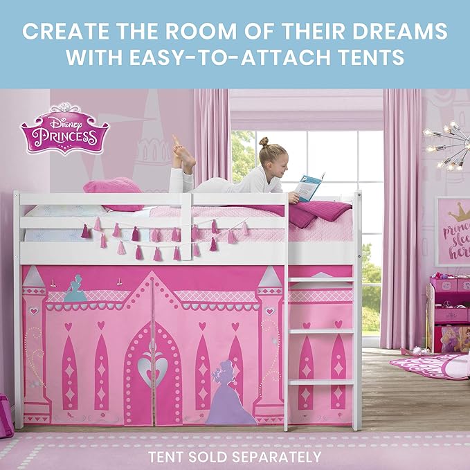 Delta Children Twin Loft Bed with Guardrail and Ladder, White Snooze 6 inch Memory Foam Twin Mattress (Bundle)