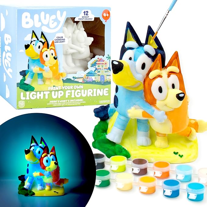Horizon Group USA Bluey Paint Your Own Light-Up Figurine, Bingo Night Light, Toys for Kids, Playset, Party Decorations, Game, for Kids Ages 3+, Small