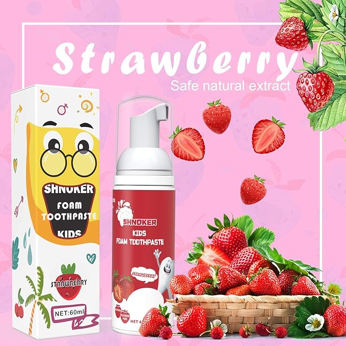 Kids Foam Toothpaste with Strawberry Flavor, Fluoride Free Natural Formula, Foam Toothpaste for Electric Toothbrush(60ml)(2 Pack)