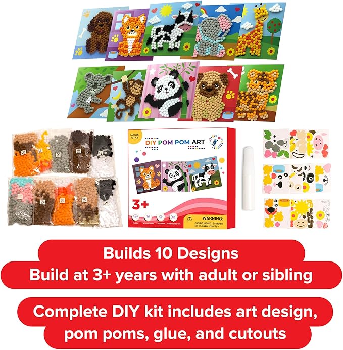 Little Jupiter DIY Pom Pom Art - Makes 10 Art Pieces -Boy & Girl Crafts for Kids Age 3-5 - Toddler Crafts Ages 3-5 - Kids Crafts 3-5 - Activities for Kids Ages 3-5 - Arts and Crafts for Kids (Set4)