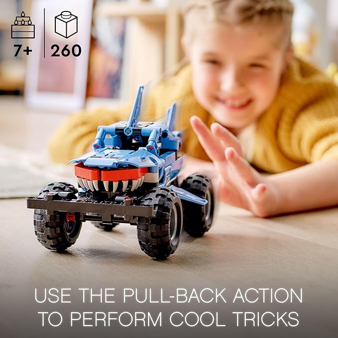 LEGO Technic Monster Jam Megalodon Building Set, 2 in 1 Pull Back Shark Truck to Lusca Low Racer Car Toy, DIY Building Toy Ideas for Outdoor Play for Kids, Boys, and Girls Ages 7 and Up, 42134
