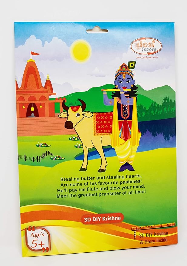 Desi Favors DIY Krishna Paper Craft Kit for Kids - Make Your Own Krishna - Diwali Gifts for Kids - Major Deity Hinduism | Hindu God Origami Diwali Festival Krishna Idol - 9.4x2.7 Inches (Pack of 1)