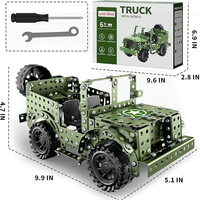 Lucky Doug STEM Building Projects Model Truck Set - Building Toys for Kids Ages 8-12, Assembly Science Army Toys for Boys 8 9 10 11 Years Old