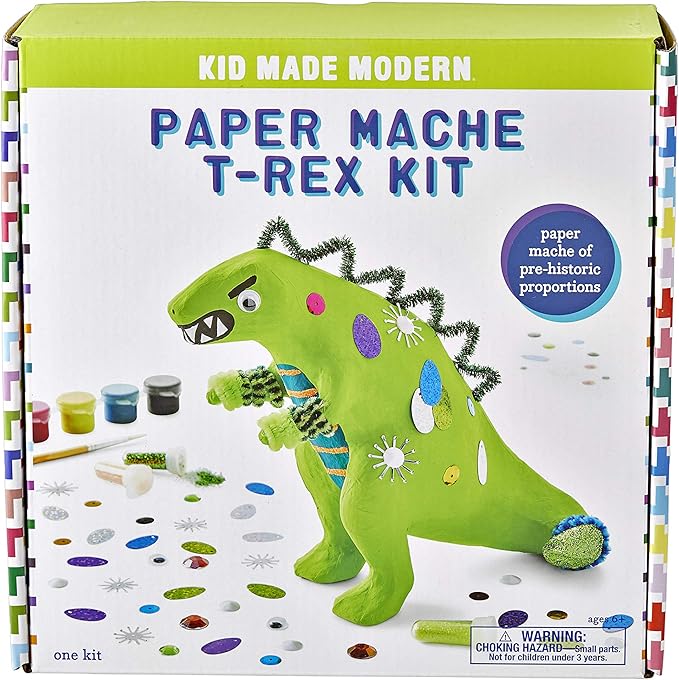 Kid Made Modern T-Rex Dinosaur Paper Mache Kit with Ornaments for Crafts - Kids DIY Engineering Kit for STEAM Projects (Ages 6+)