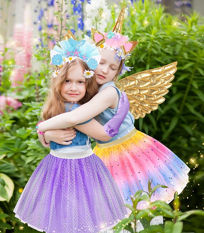 Jeowoqao Girls Dress Up with LED Light, Princess Dress Pretend Play Costumes, Toddler Girls Dress up Set Tutu Skirts, Wings, Princess Shoes Toys Gift for Girls 3 4 5 6 Years