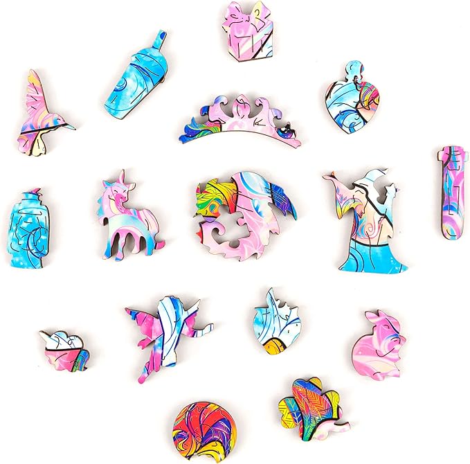 UNIDRAGON Wooden Puzzles for Adults Unique Jigsaw Puzzles - Small Inspiring Unicorn Small 7"x9.5" 103 PCS Deko with Cut 0.03 mm Wood Accuracy Animal