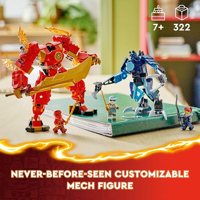 LEGO NINJAGO Kai’s Elemental Fire Mech Action Figure, Mini Ninja Toy for Kids with Customizable Red Ninja Figure Plus Kai and Zane Minifigures, Adventure Set for Boys and Girls Ages 7 and Up, 71808